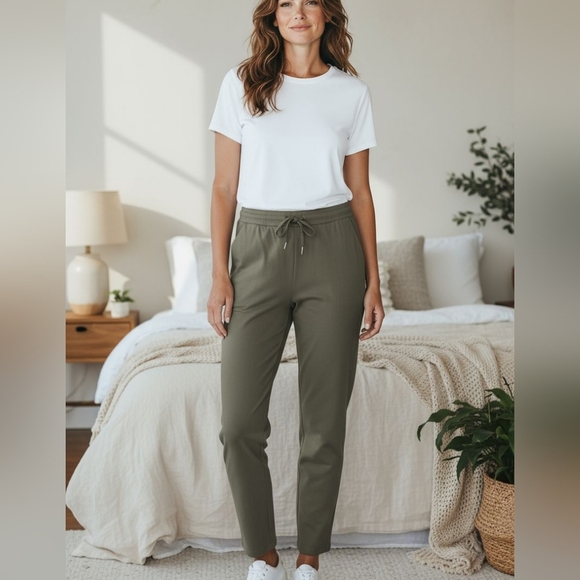 Joie - NWT Olive Green Straight Leg Pants W/ Tie String, Elastic Waist, Size P/S - Picture 11 of 12